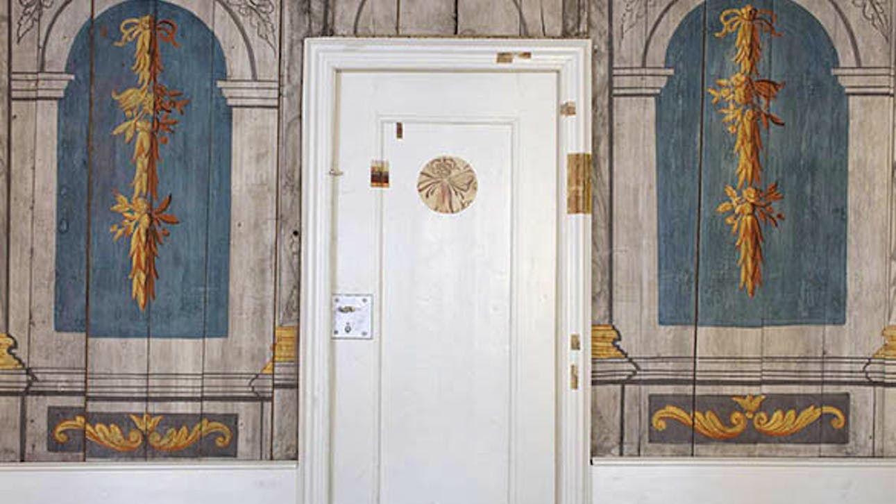 Et af førstesalens rum med et bevaret og genskabt arkademotiv. Dette var blot ét af rummets mange udseender.