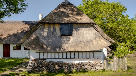 Den tækkede gavl med skyne.