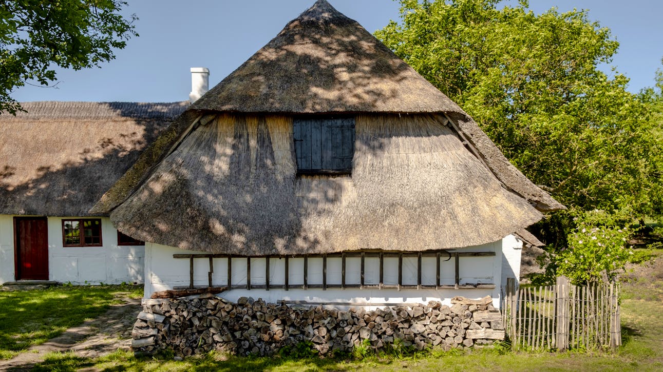 Den tækkede gavl med skyne.