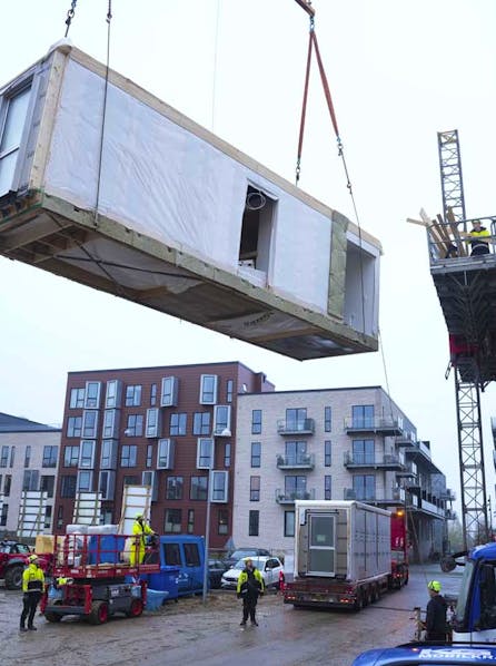 MiniCO2 Etagehus Præfab montering af element